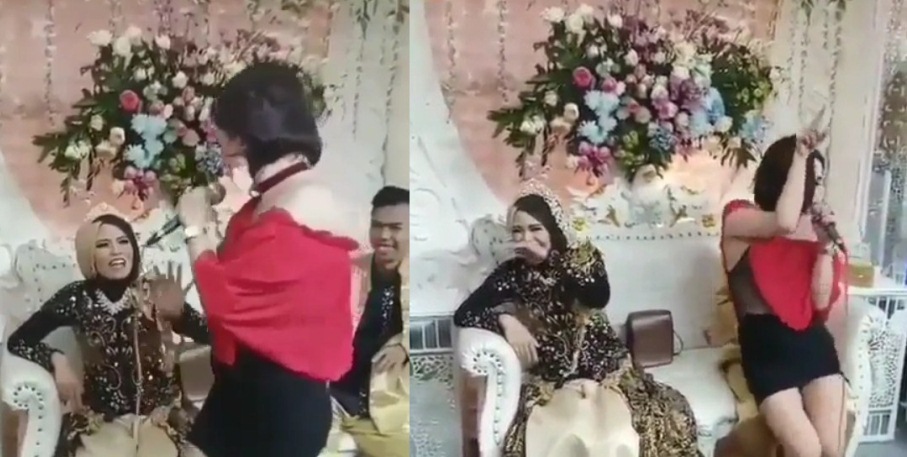 Di hadapan mempelai wanita, perempuan ini duduk di pangkuan pengantin pria, yang terjadi selanjutnya bikin geli