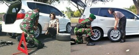 Foto anggota TNI bantu Polwan cantik ganti ban mobil ini viral netizen berharap pertolongannya tidak berakhir begitu saja 4