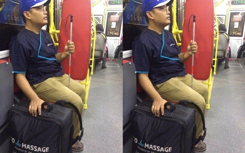 Foto tunanetra naik busway ini sukses getarkan hati netizen, 'semangat, semoga lancar rejekinya'