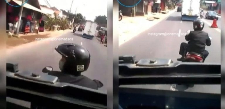 Sopir dan kondektur bus sampai turun gara gara aksi pengendara motor ini penumpang pun ikut kesal