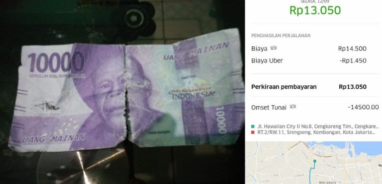 Sudah diantar ke tempat tujuan dengan selamat penumpang ini dengan tega bayar ojol pake uang mainan