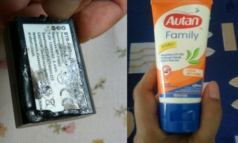 Kena lotion anti nyamuk benda berbahan plastik ini langsung meleleh seperti terbakar 3
