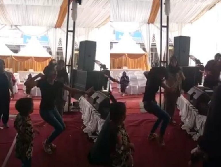 Lagi asyik joget ngikutin iringan musik wanita ini dikerjai penabuh gendang abangnya iseng nih min 1