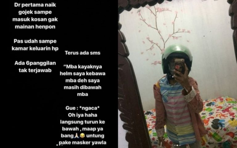 Helm ojol gak sengaja kebawa ke dalam kostan wanita ini sempet sempetnya selfie sebelum dibalikin
