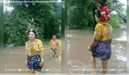 Perjuangan seorang pengantin melawan banjir di Takalar ini bikin salut semangat kakak