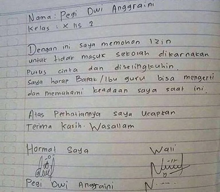 Siswi SMA ini tulis surat izin ke gurunya alasannya tidak bisa masuk sekolah bikin nganga