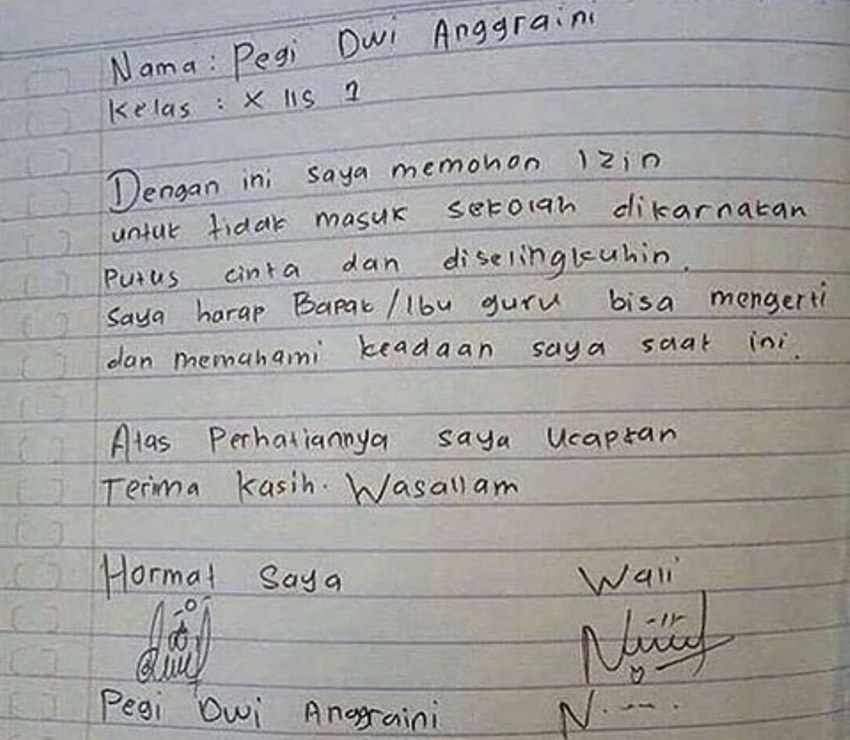 Siswi Sma Ini Tulis Surat Izin Ke Gurunya Alasannya Tidak