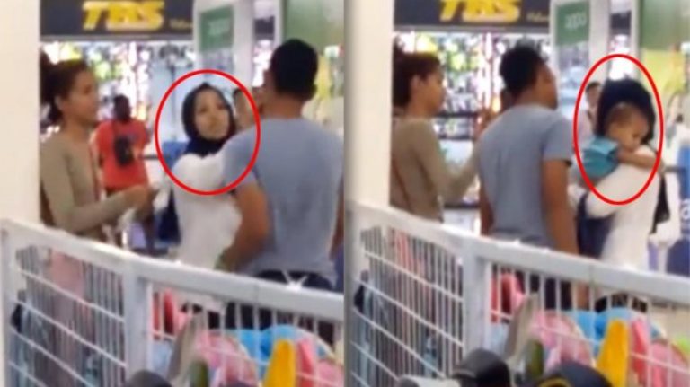 Diselingkuhi sambil gendong anak wanita ini labrak suaminya yang sedang jalan bareng pelakor
