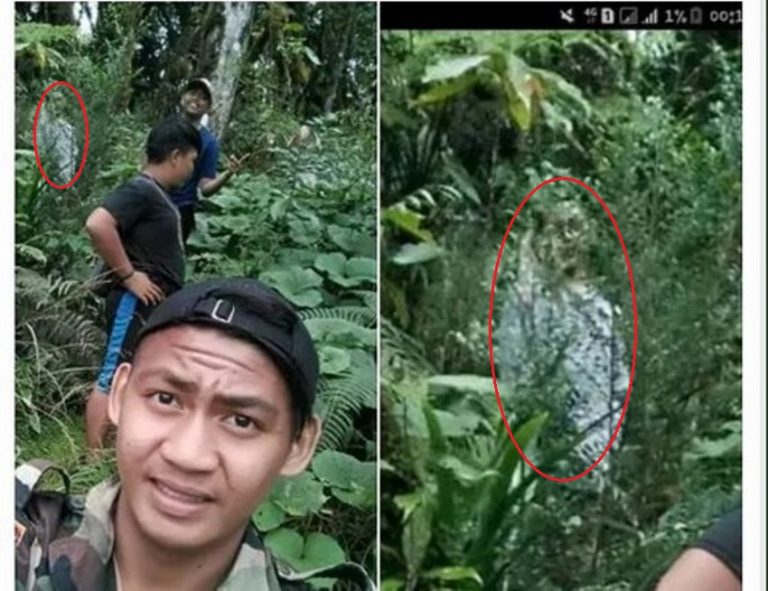 Foto bertiga diantara semak sosok berbaju putih ini bikin merinding si mbak mau ikut eksis