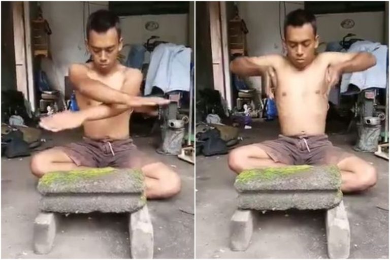 Gaya pria ini saat akan patahkan batako sangat meyakinkan tapi endingnya bikin kesel