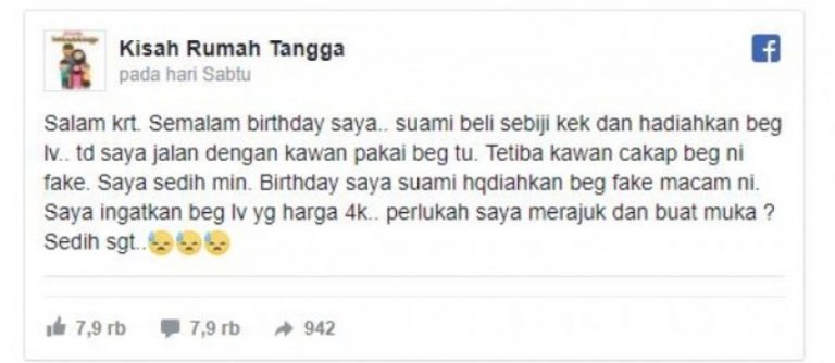 Curhat soal handiah ulang tahun pemberian suami wanita ini panen kecaman