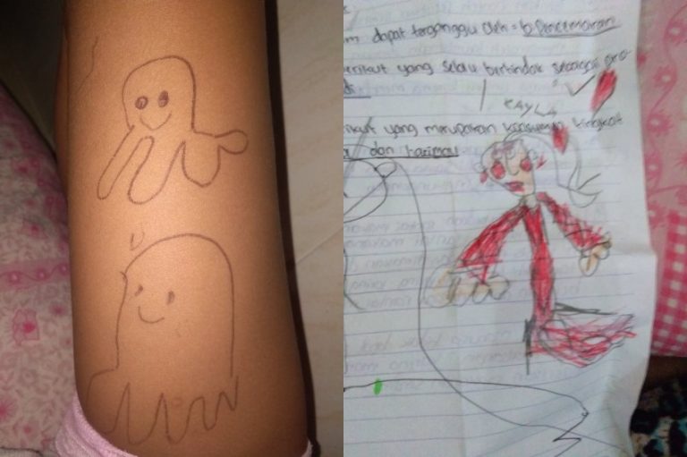 Sering gambar makhluk misterius wanita ini ketakutan saat adiknya menjelaskan siapa sosok yang selalu dilukisnya