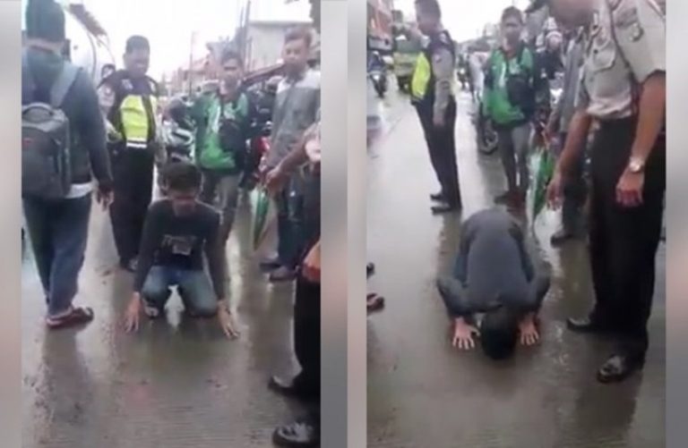 Bikin Cikarang heboh pemuda misterius ini tiba tiba sujud di tengah jalan sampai bikin macet