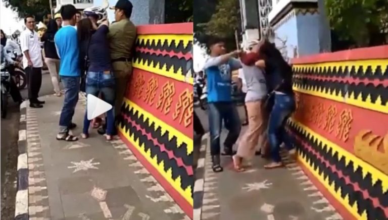Labrak pelakor dan suami di pinggir jalan sampai adu jambak istri sah malah dikasih bogem mentah