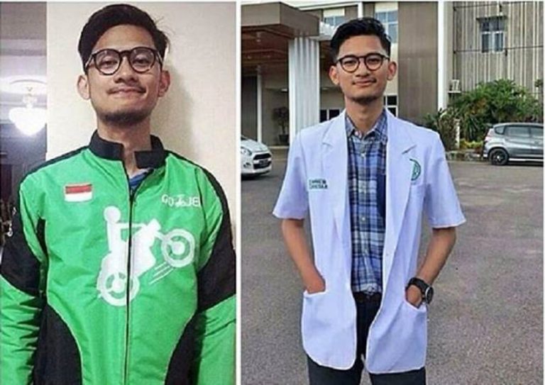Nggak malu nyambi kerja jadi driver ojol dokter muda berparas tampan ini tuai pujian