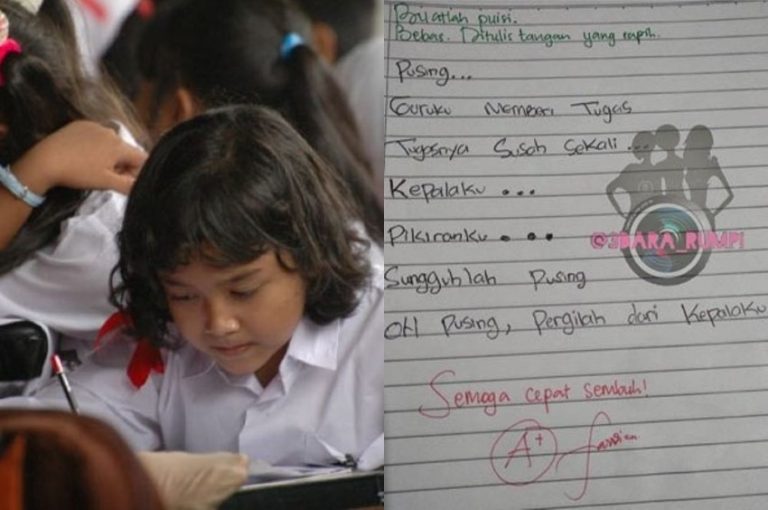 Diberi tugas membuat puisi sajak yang dibuat bocah SD ini dapat pesan dari sang guru semoga cepat sembuh