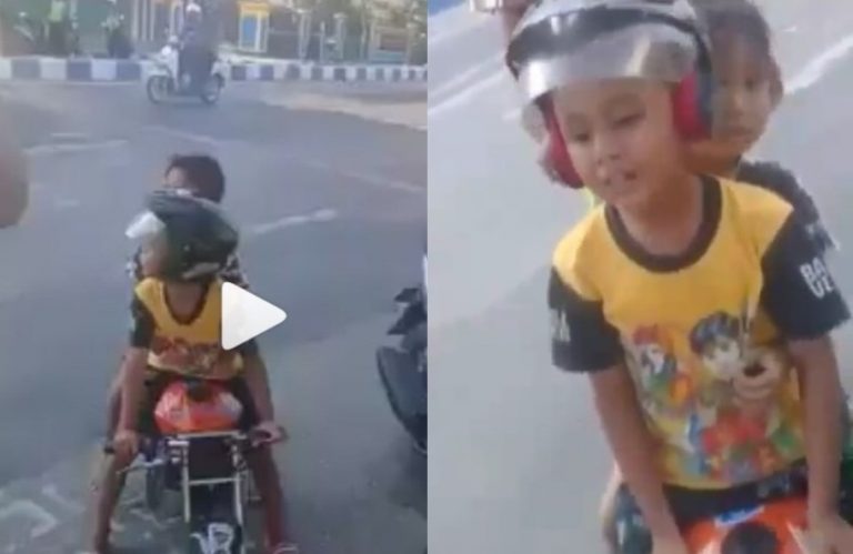 Kendarai sepeda motor di jalan raya bocah TK ini ditilang polisi ekspresinya bikin gemas