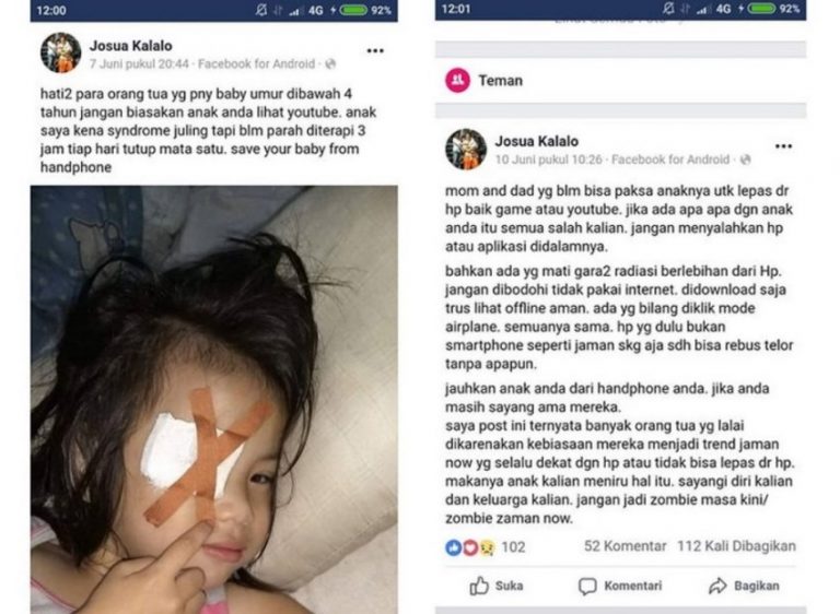 Keseringan nonton Youtube seorang ayah ceritakan efek buruk yang dialami anaknya dia kena syndrome juling