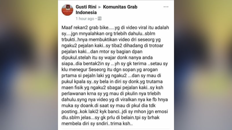 Disebut hajar pejalan kaki di trotoar, driver ojek online yang telah dicabut kemitraannya ini beri klarifikasi