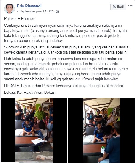 Sudah sama-sama berkeluarga, pasangan pelakor dan pebinor ini diciduk warga lagi 'begituan' di kamar kontrakan