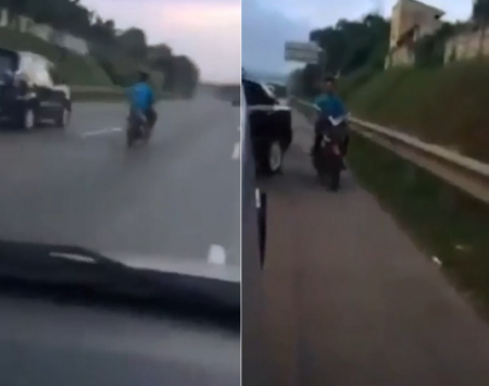 Video Viral aksi Kejar kejaran pemotor yang masuk tol dengan pengendara mobil