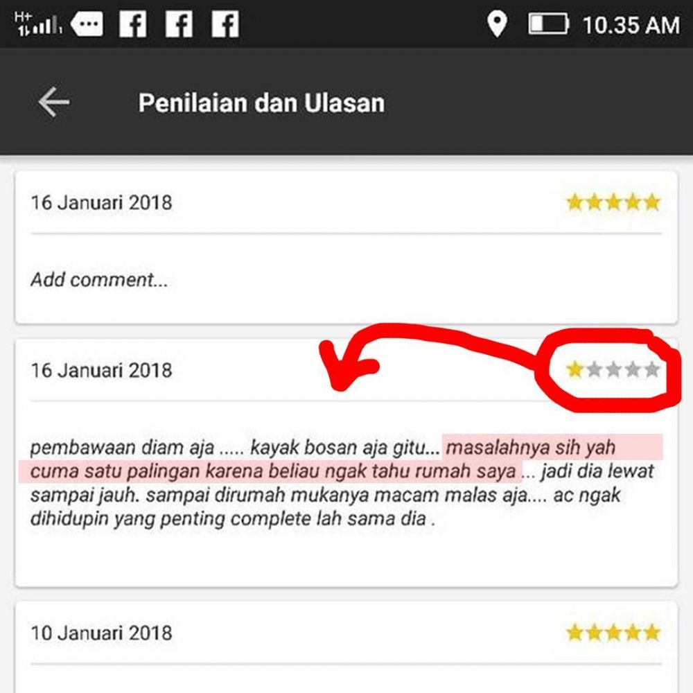 Alasan pelanggan ojek online ngasih bintang satu ini bikin ngakak sambil tepuk jidat