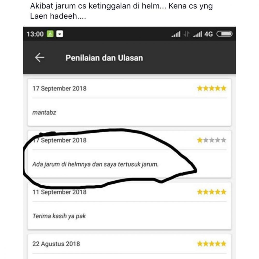 Alasan pelanggan ojek online ngasih bintang satu ini bikin ngakak sambil tepuk jidat