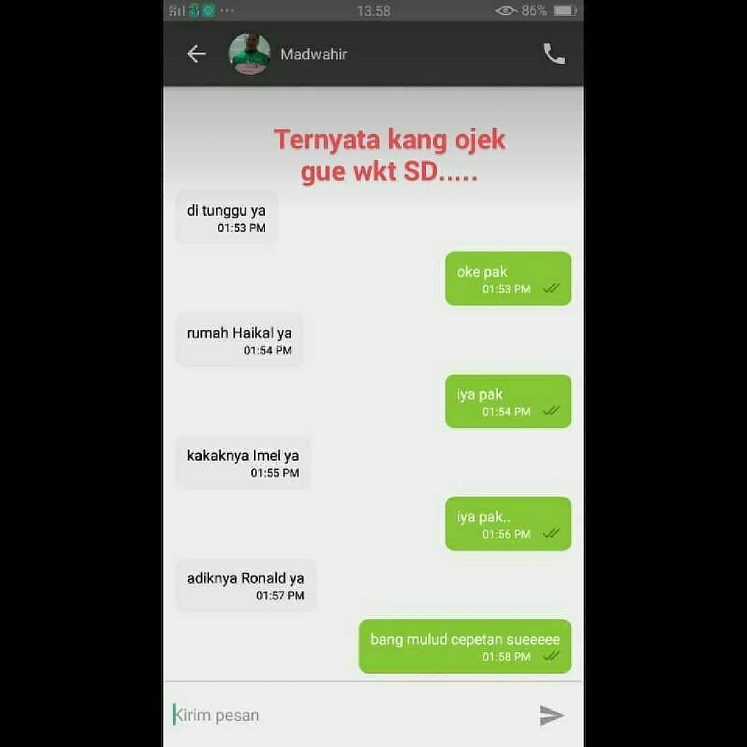 Chat percakapan gokil antara driver ojek online dengan penumpangnya ini kocak abis