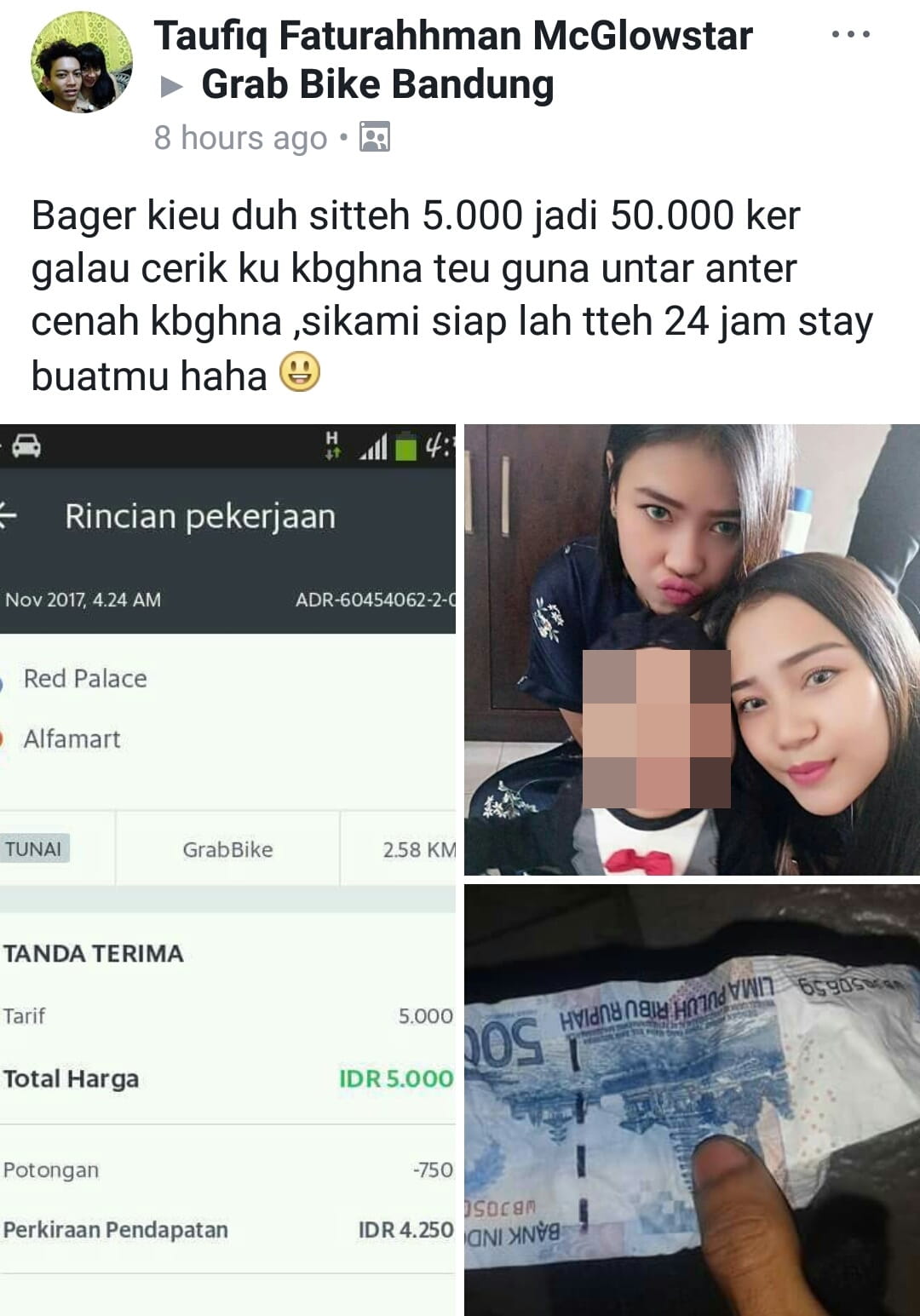 dilanda galau tingkat Provinsi, customer ojek online ini kasih ongkos 10X lipat dari tarif