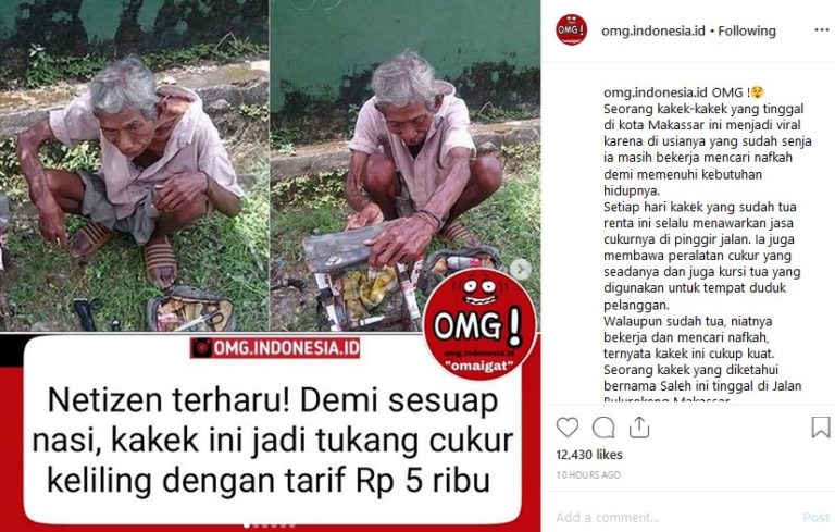 Seorang kakek bekerja sebagai tukang cukur keliling demi bertahan hidup