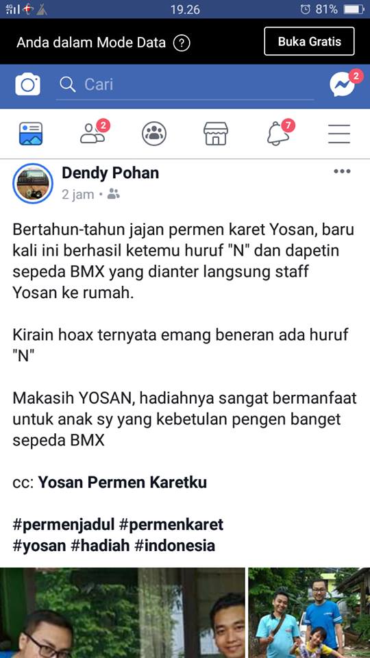 Pemenang Huruf N dan Hadiah Sepeda BMX dari Permen Karet Yosan