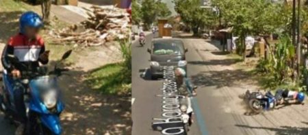 Detik detik kejadian kocak pengendara motor yang terekam google street view