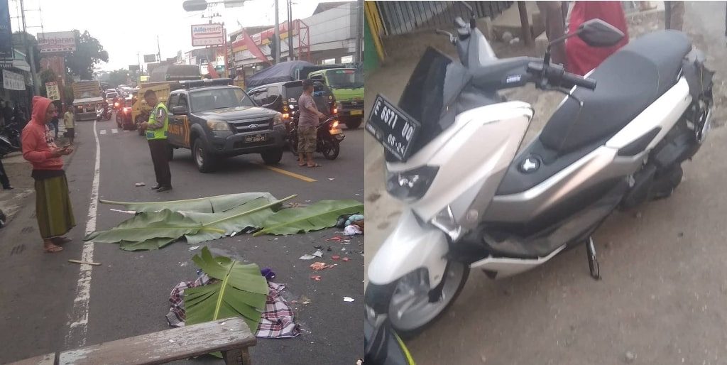 Kecelakan di pertigaan Cisaga Yamaha N Max diseruduk truk trailer satu keluarga langsung tewas di lokasi