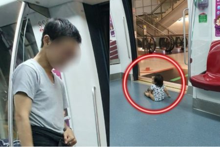 Aksi seorang ayah biarkan anak duduk di pintu MRT viral hingga bikin netizen geram