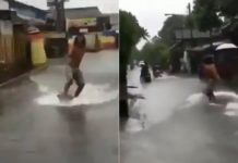 Viral video pria surfing saat banjir, aksinya absurd abis!