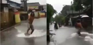 Viral video pria surfing saat banjir, aksinya absurd abis!