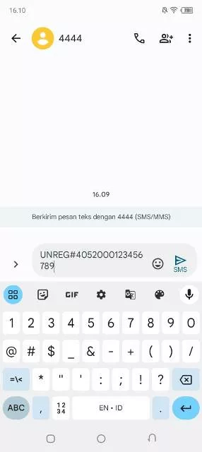 Kirim SMS ke 4444