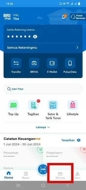 Pilih Menu Aktivitas
