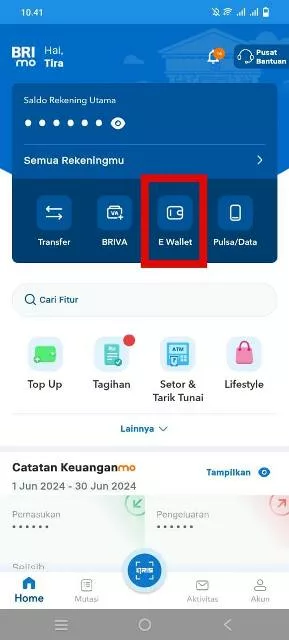 Pilih Menu E Wallet