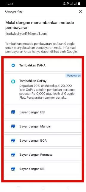 Tentukan metode pembayaran
