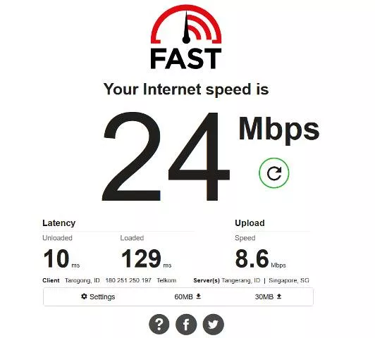 Hasil Cek Kecepatan Internet